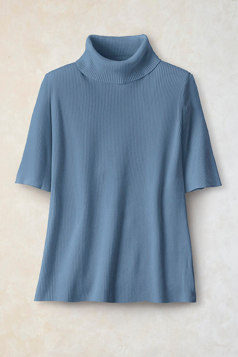 Elbow-Sleeve Ribbed Turtleneck