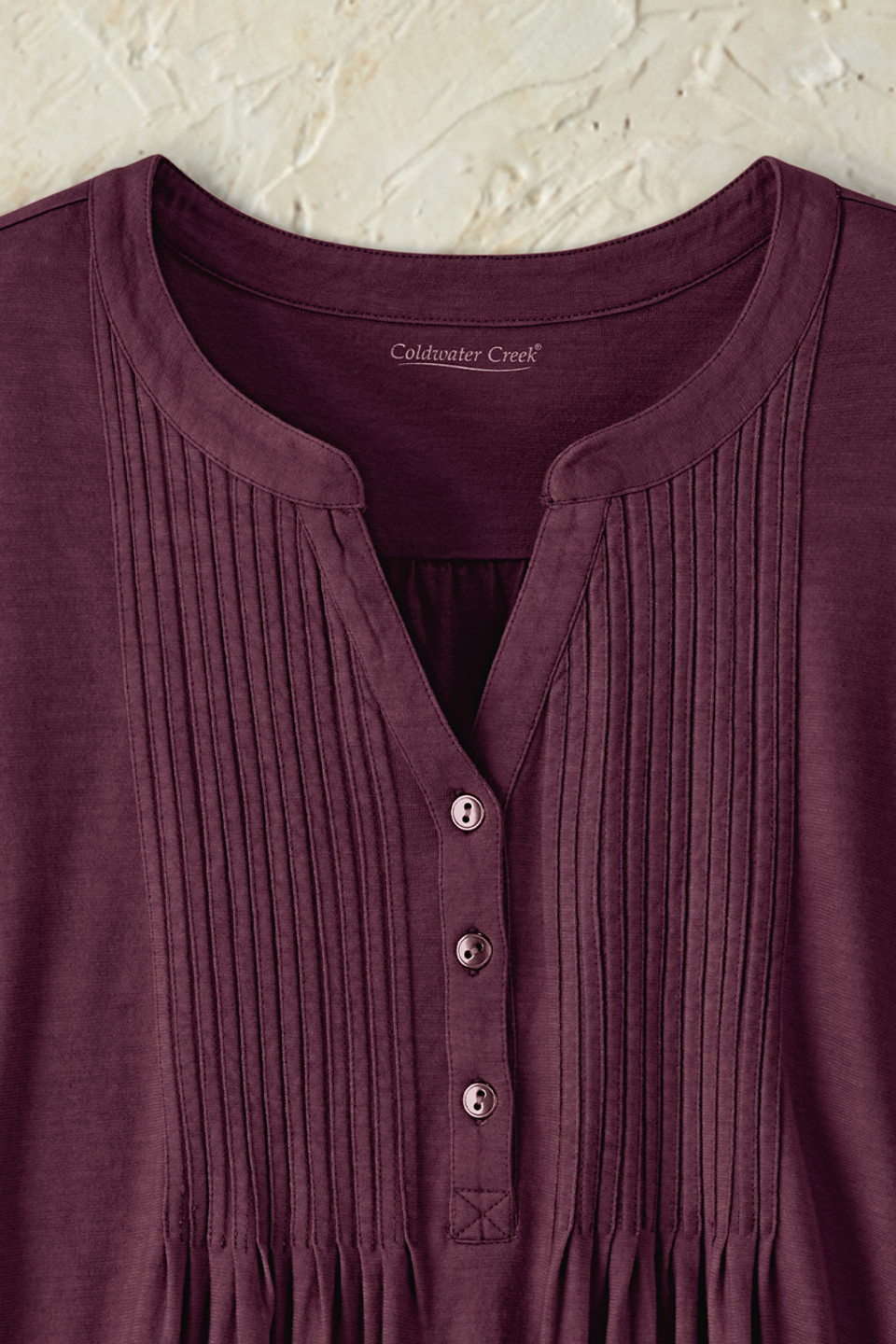 Pintucked Knit Henley A-line Tunic