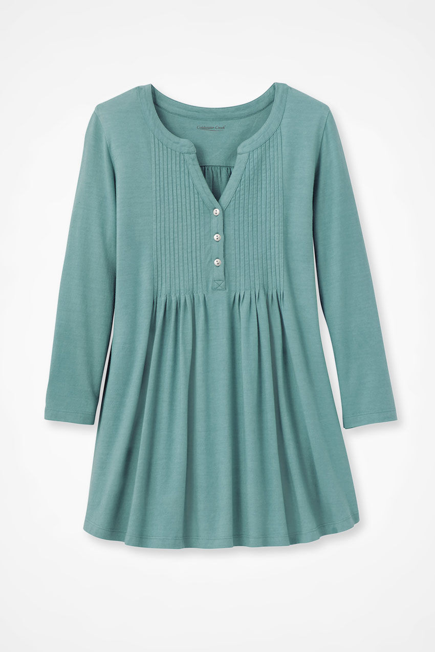Pintucked Knit Henley A-line Tunic
