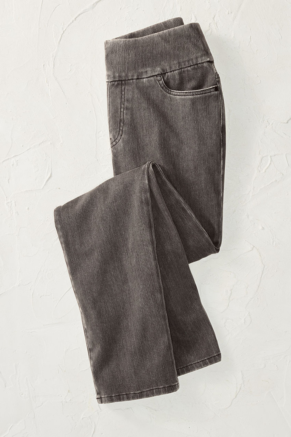 Knit Denim Mid Rise Straight-Leg Jeans
