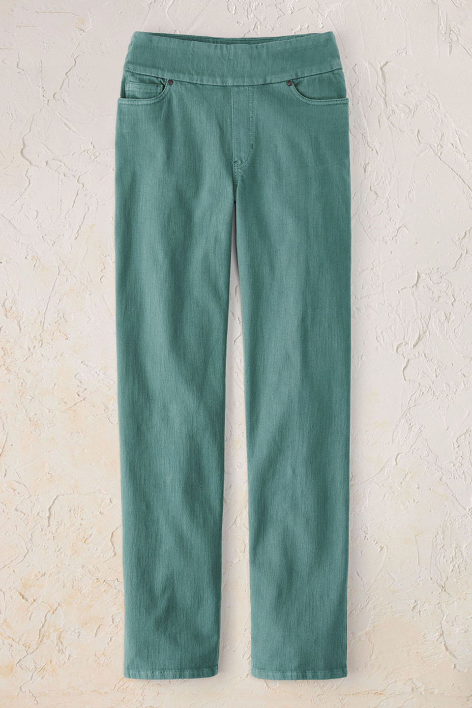 Knit Denim Mid Rise Straight-Leg Jeans