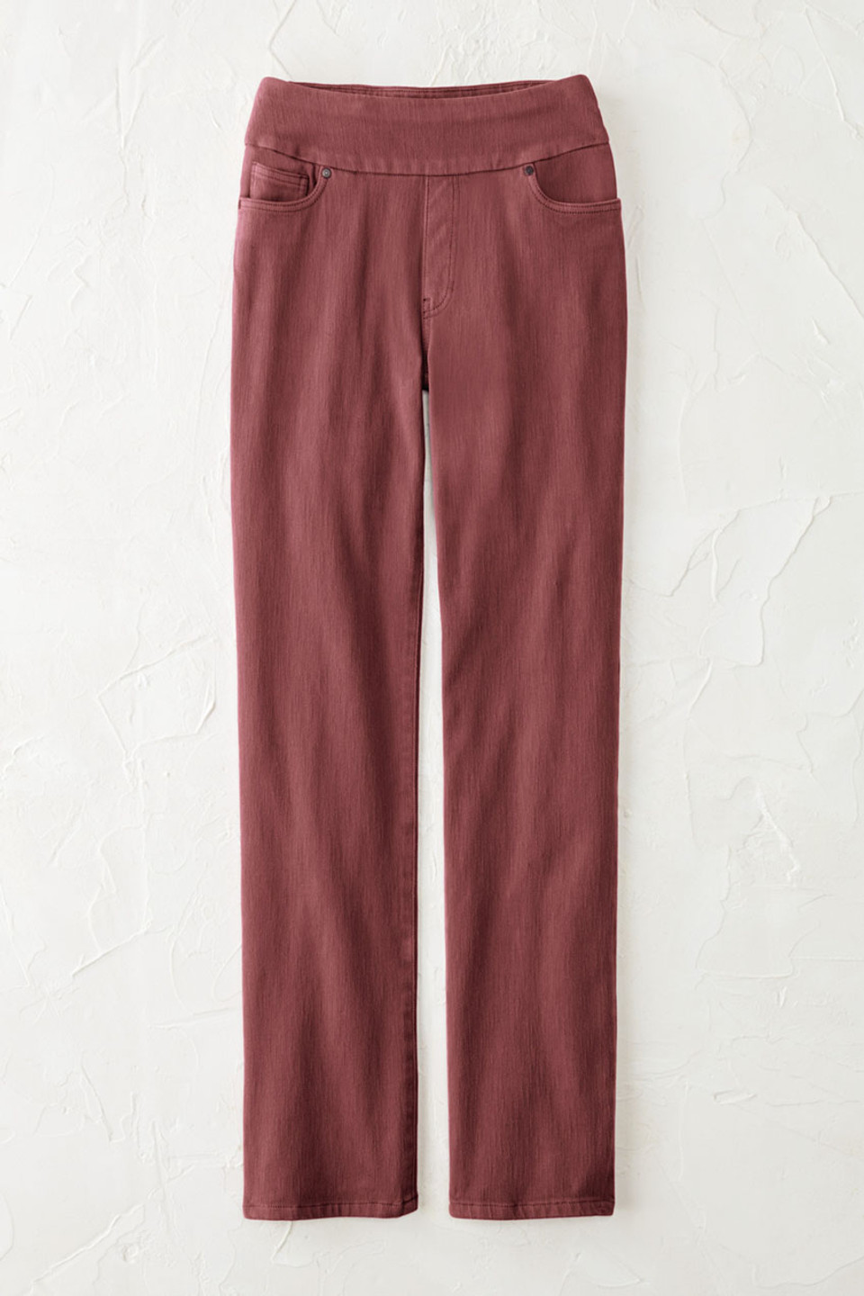 Knit Denim Mid Rise Straight-Leg Jeans