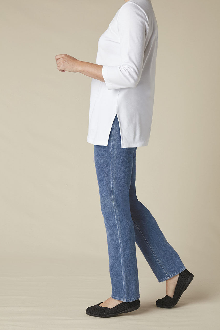 Knit Denim Mid Rise Straight-Leg Jeans