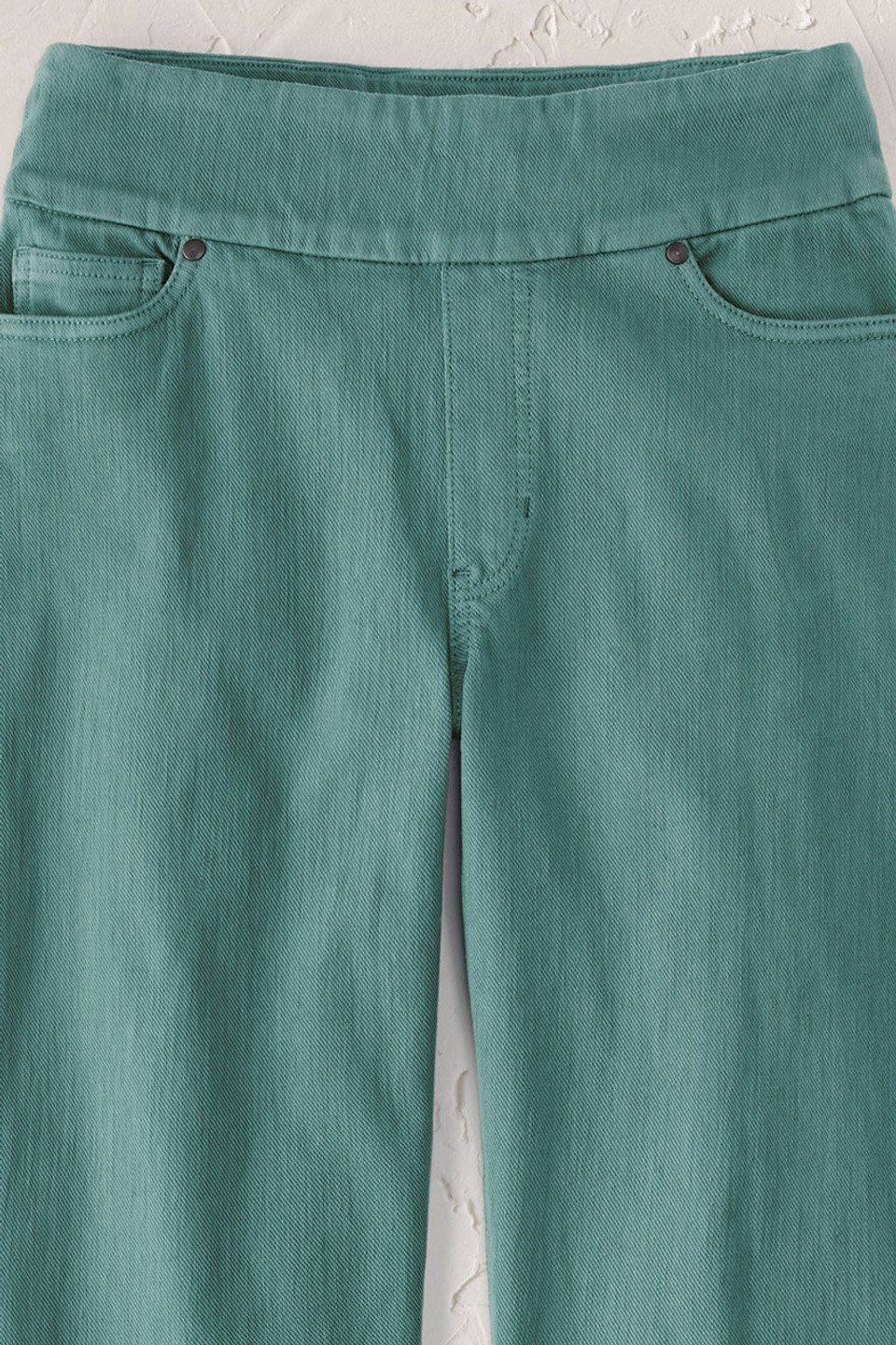 Knit Denim Mid Rise Straight-Leg Jeans