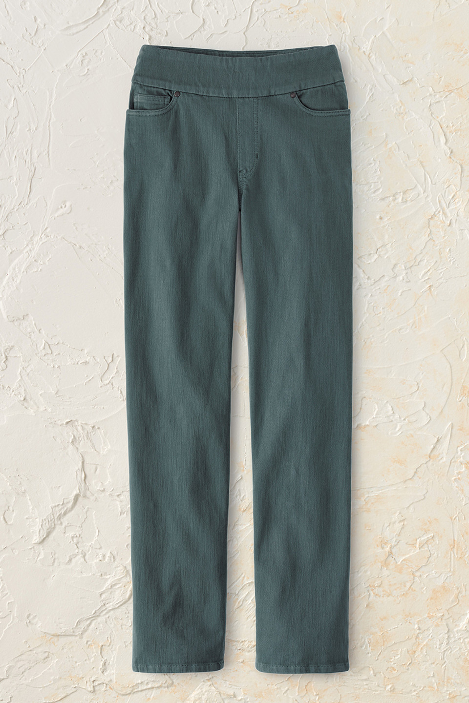 Knit Denim Mid Rise Straight-Leg Jeans