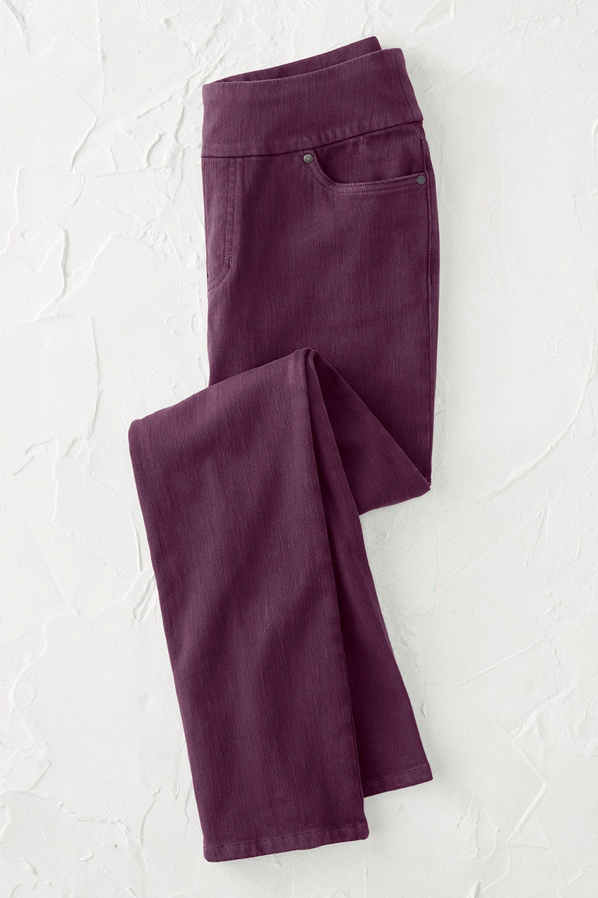 Knit Denim Mid Rise Straight-Leg Jeans