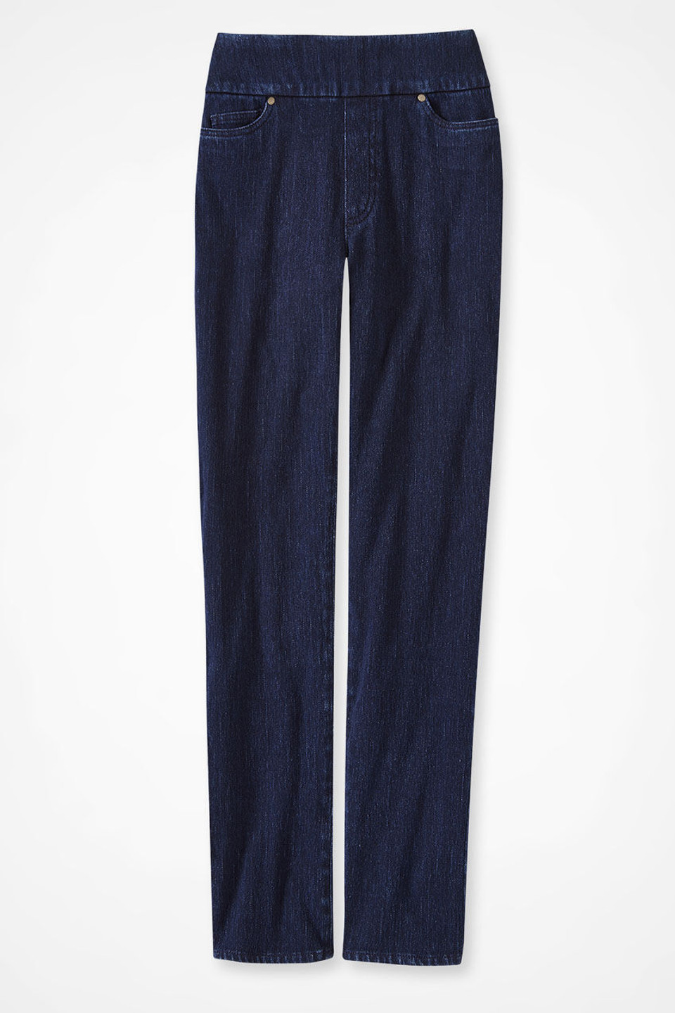 【KOOLOSET】Dark Washed Track Denim Knit Denim Mid Rise Slim-Leg Jeans - Coldwater Creek
