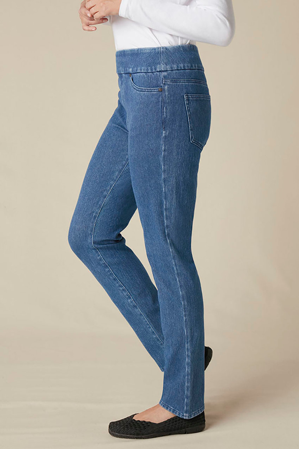 Knit Denim Mid Rise Slim-Leg Jeans