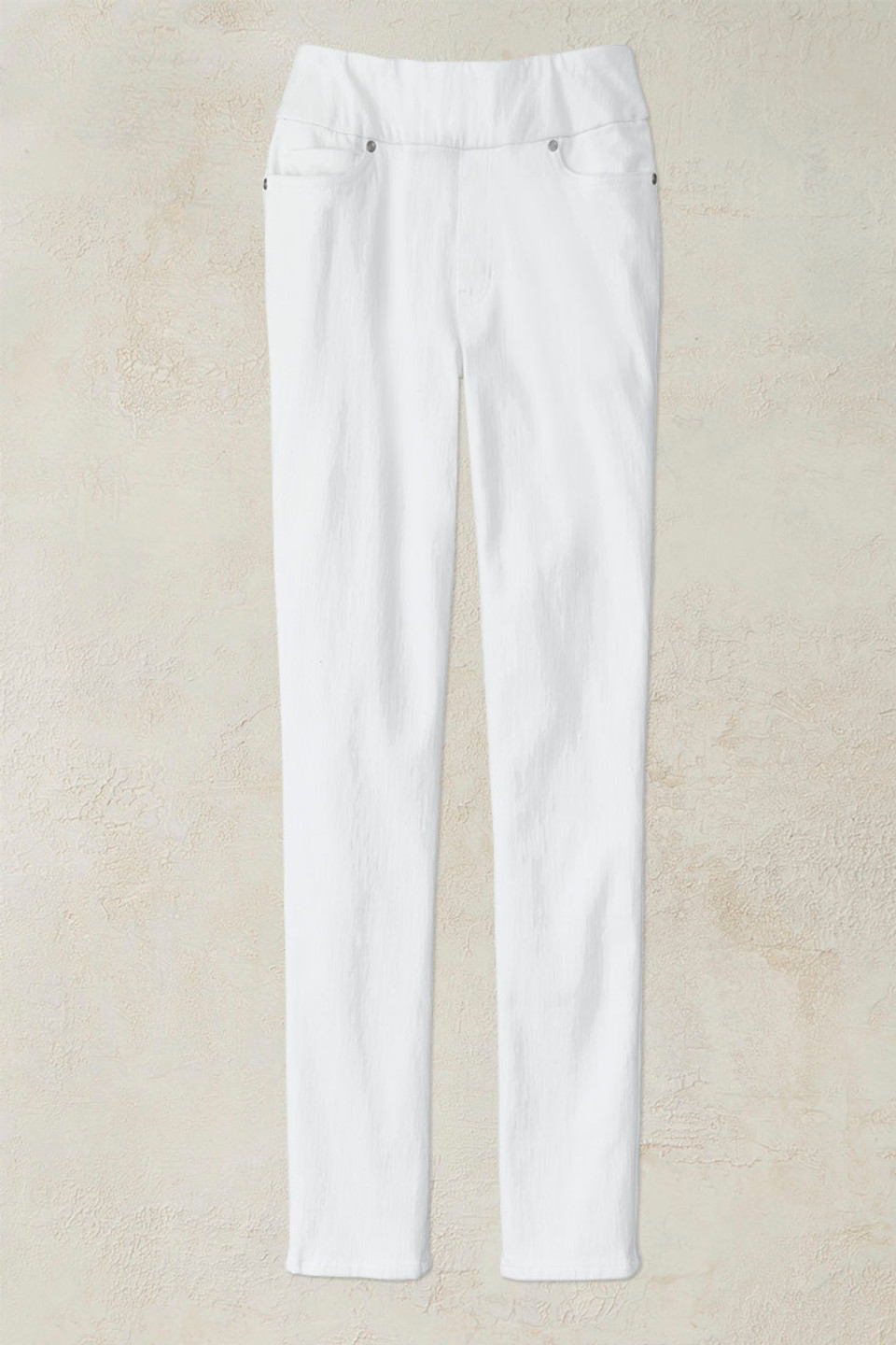 Knit Denim Mid Rise Slim-Leg Jeans