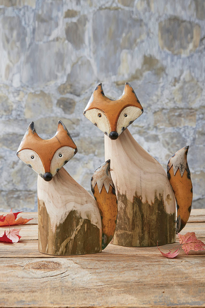 Recycled Wood and Iron Foxes, Set of 2 - Coldwater Creek