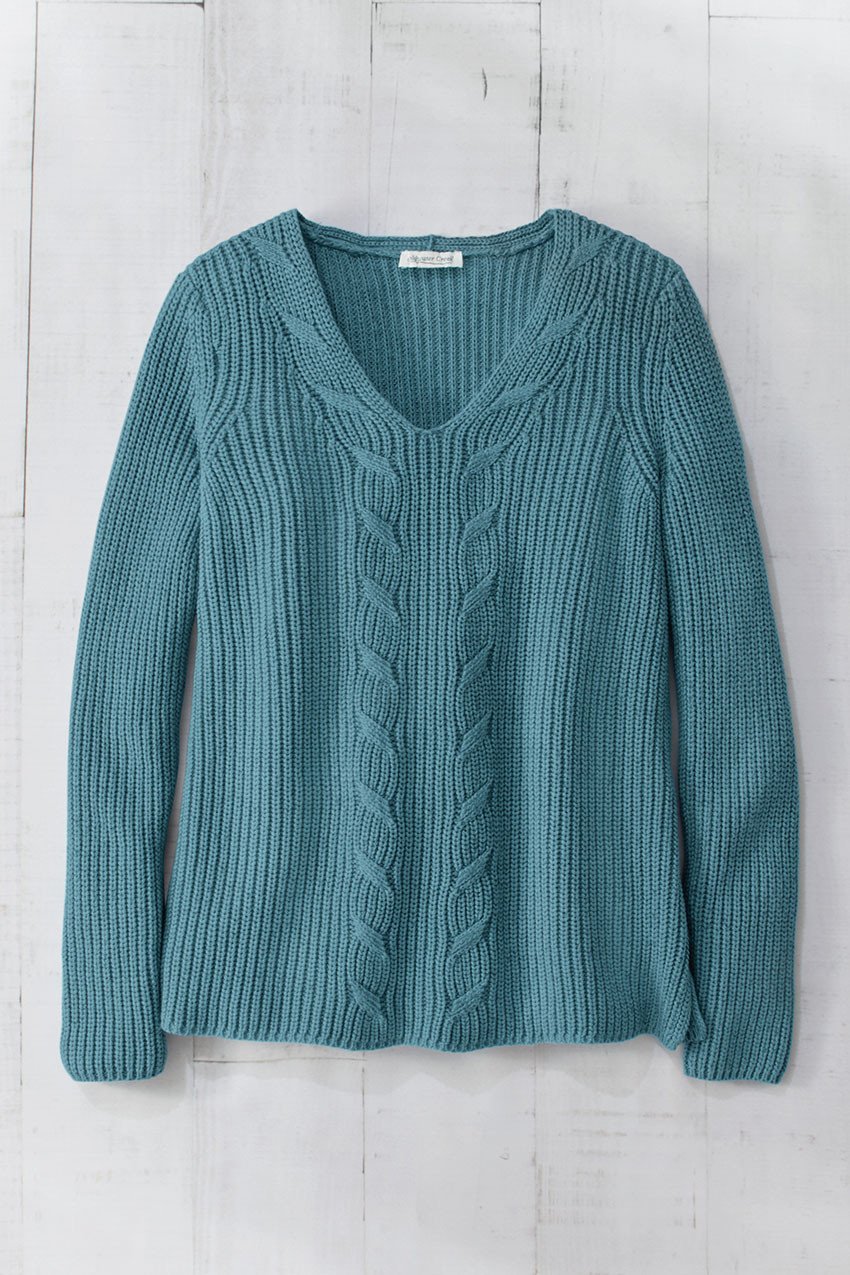 Cabled V-Neck Shaker Sweater