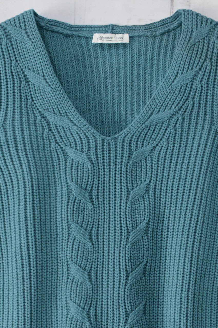 Cabled V-Neck Shaker Sweater