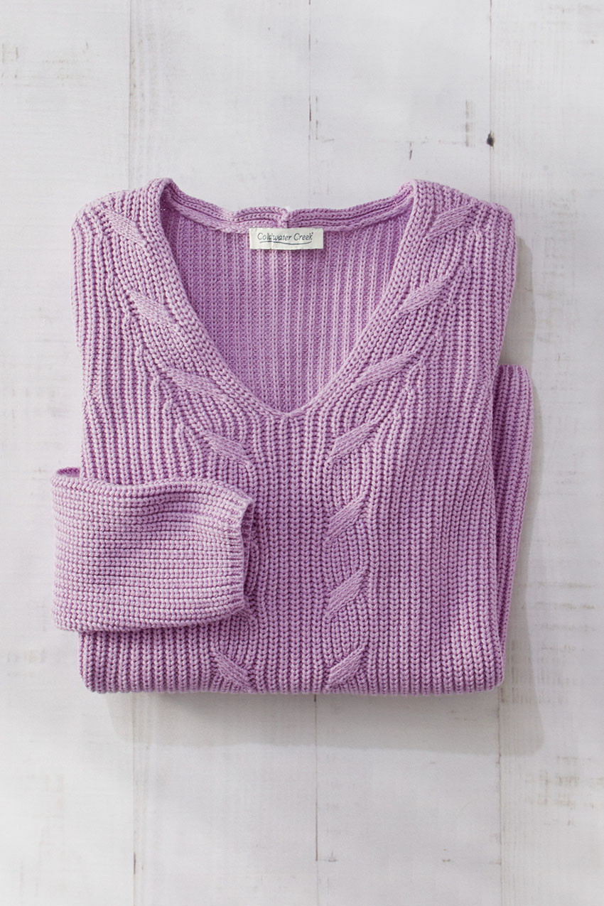 Cabled V-Neck Shaker Sweater