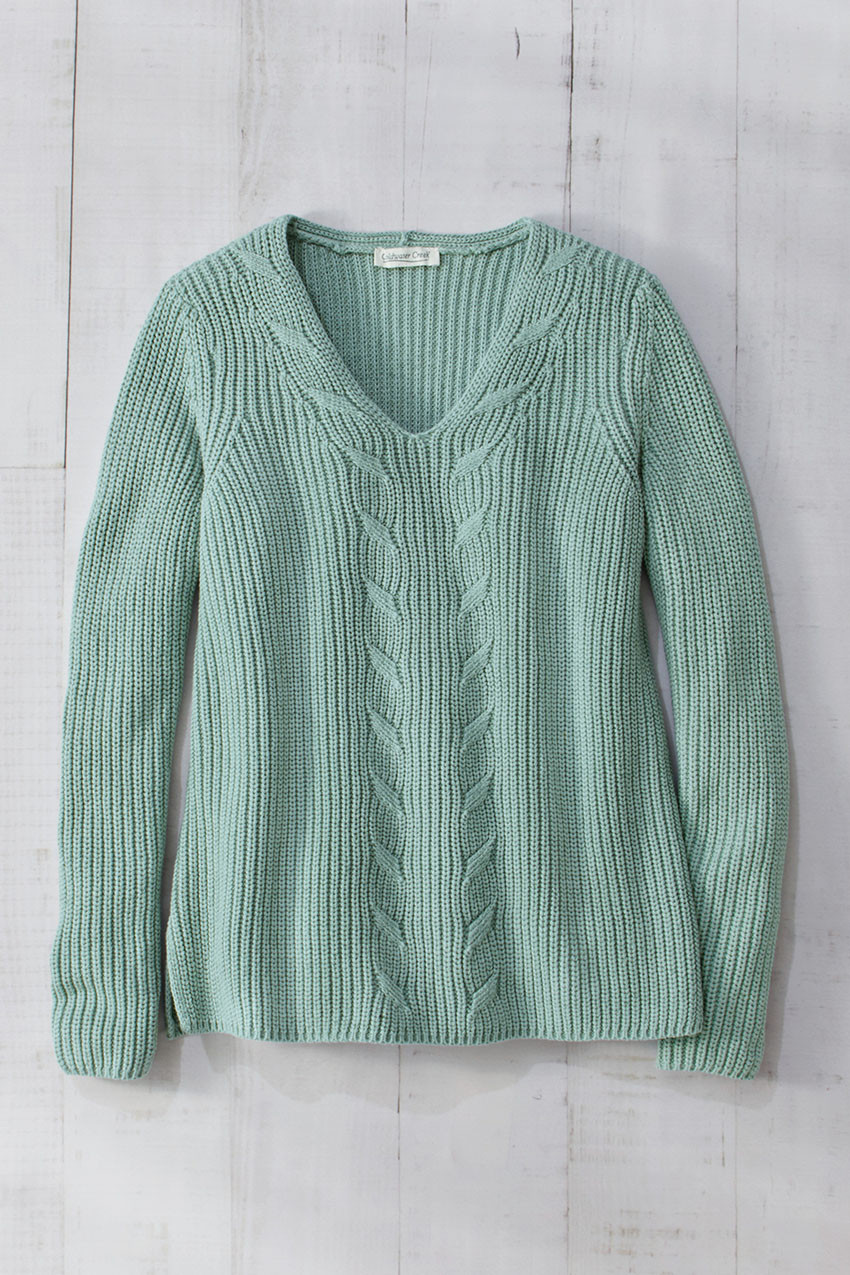 Cabled V-Neck Shaker Sweater