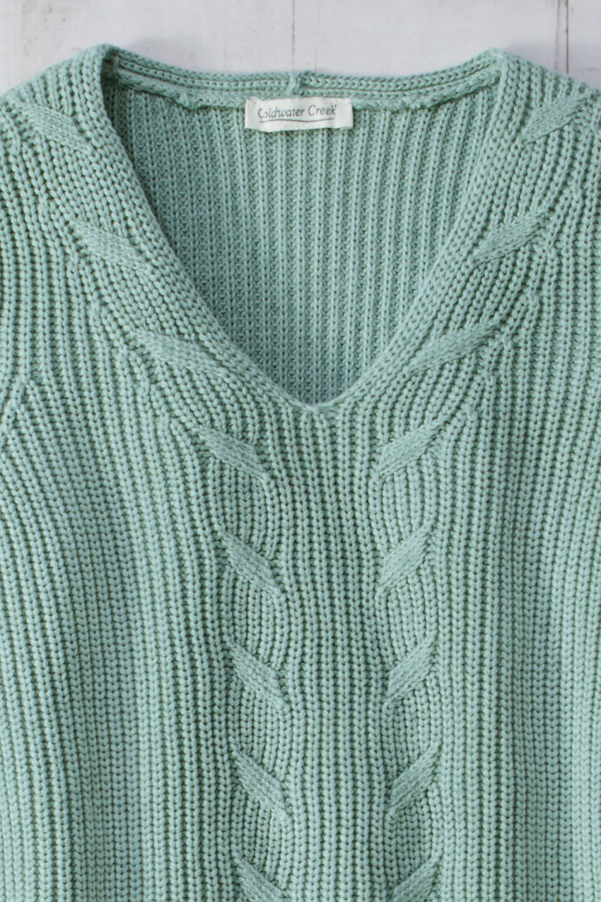 Cabled V-Neck Shaker Sweater