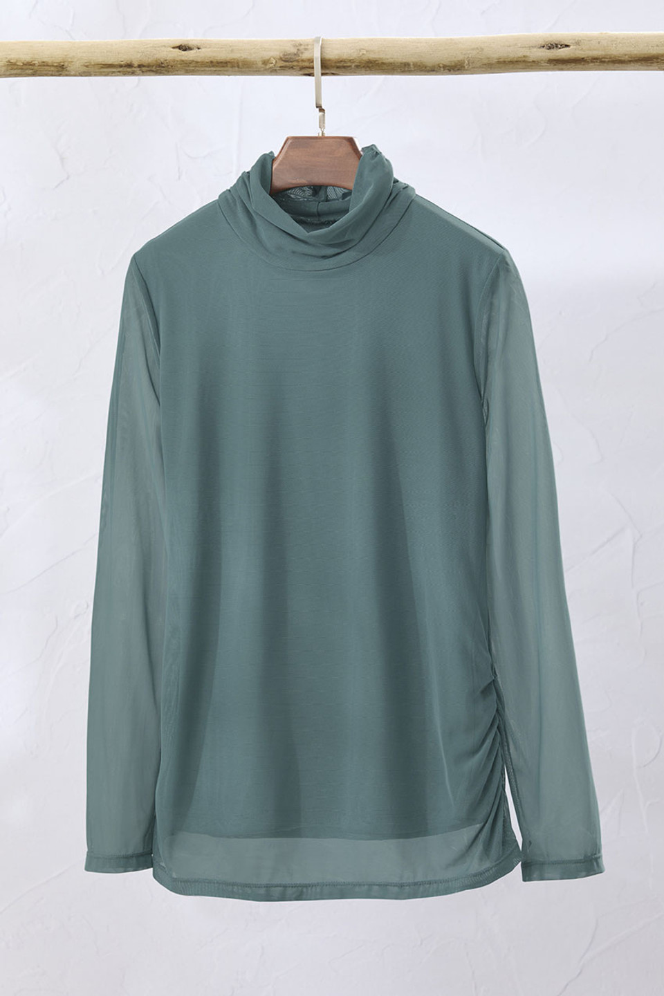 Mesh Ruched Turtleneck