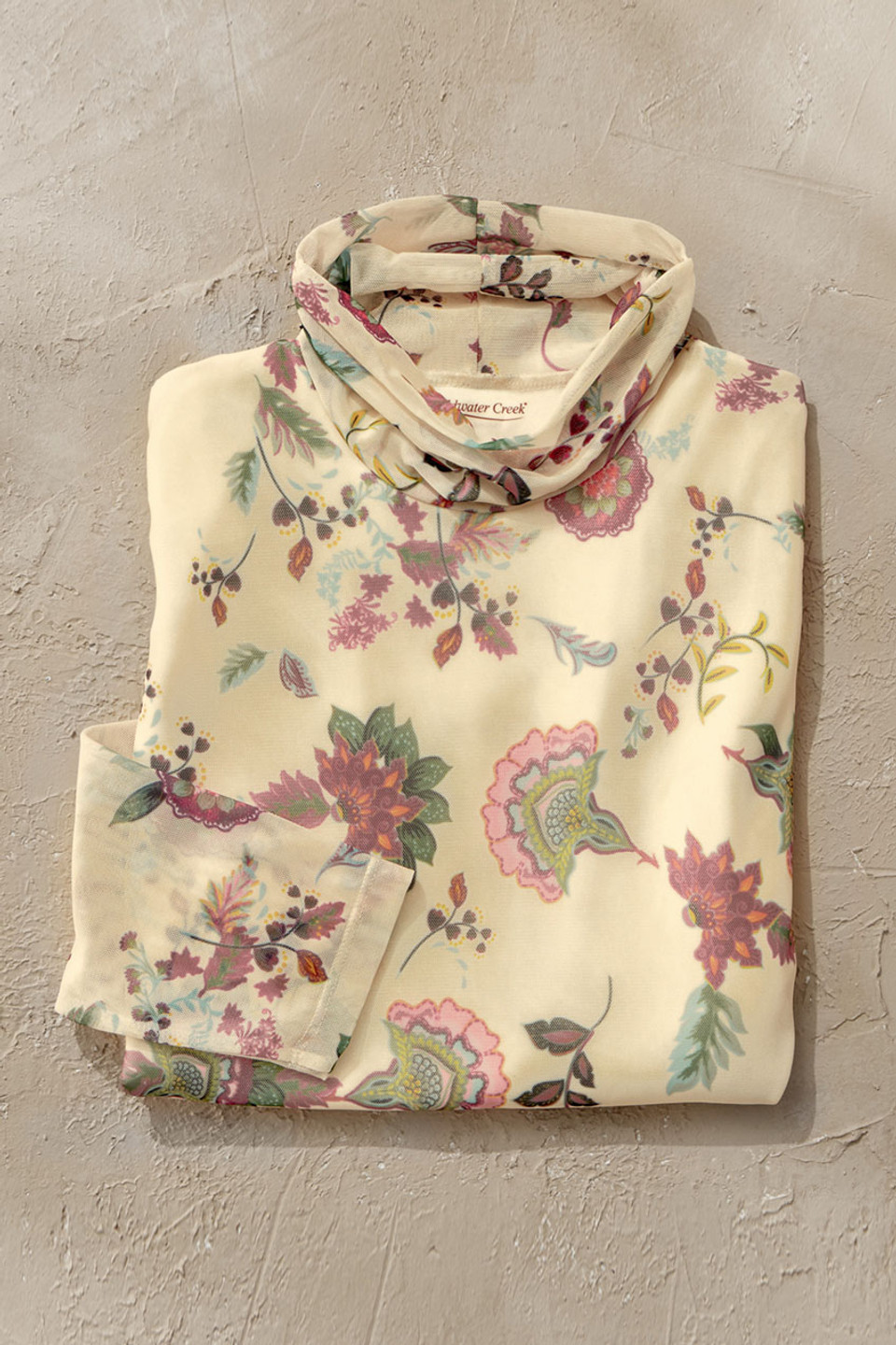 Floral Tapestry Mesh Turtleneck