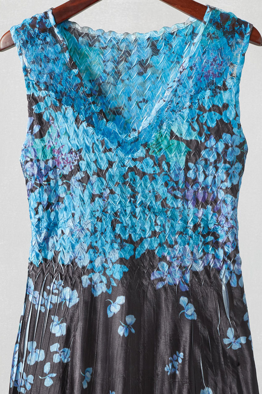 Blue Hydrangea Charmeuse Dress by Komarov