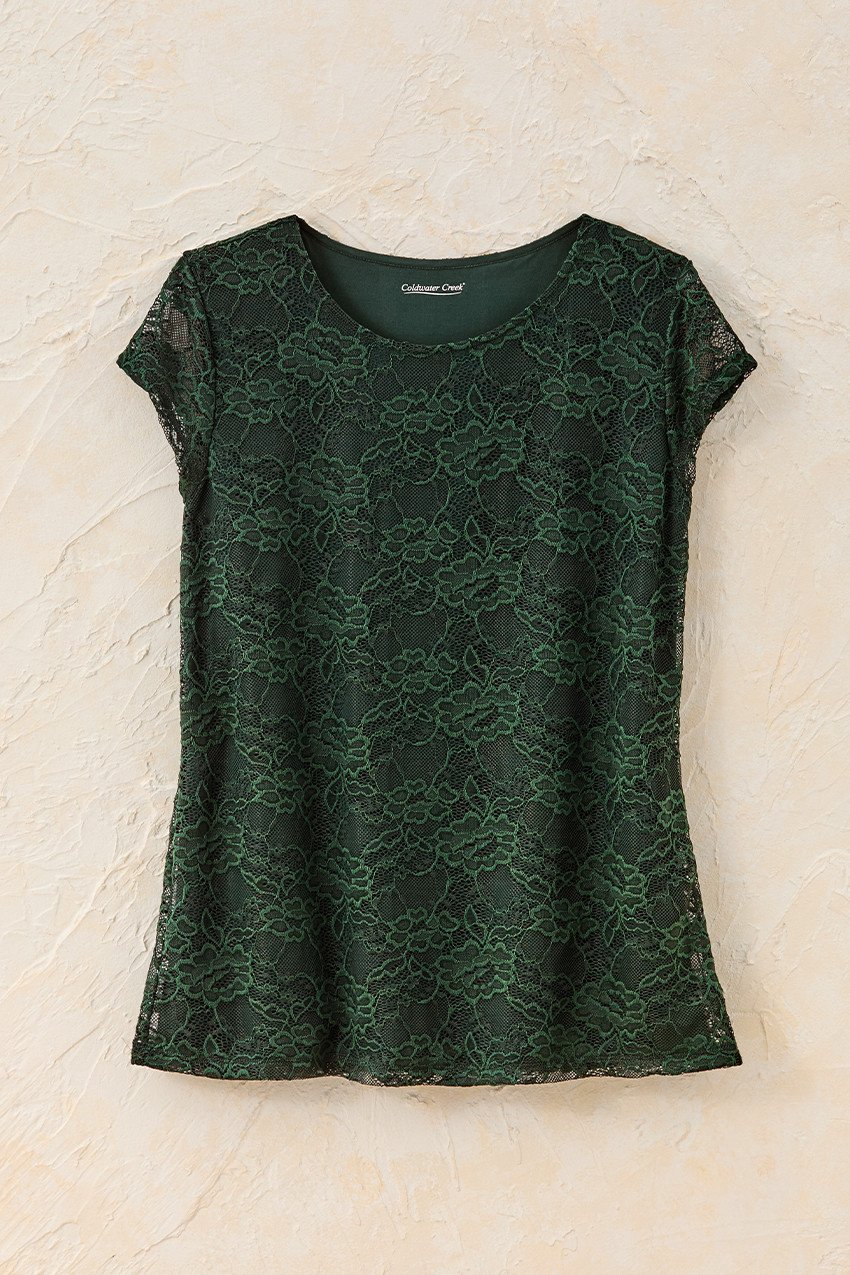 Cap-Sleeve Stretch Lace Tee