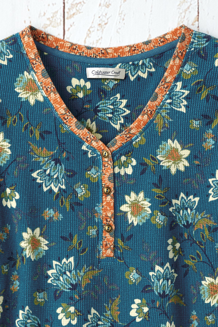 Mixed Print Waffle Tee - Coldwater Creek