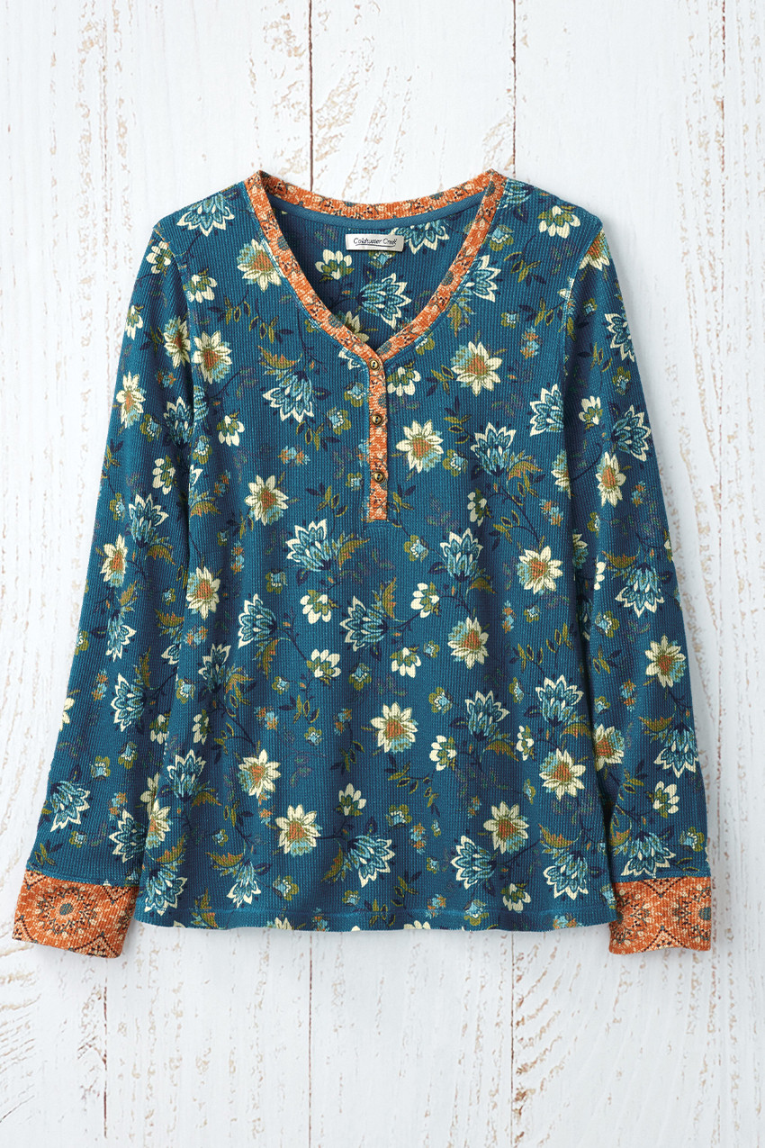 Mixed Print Waffle Tee - Coldwater Creek