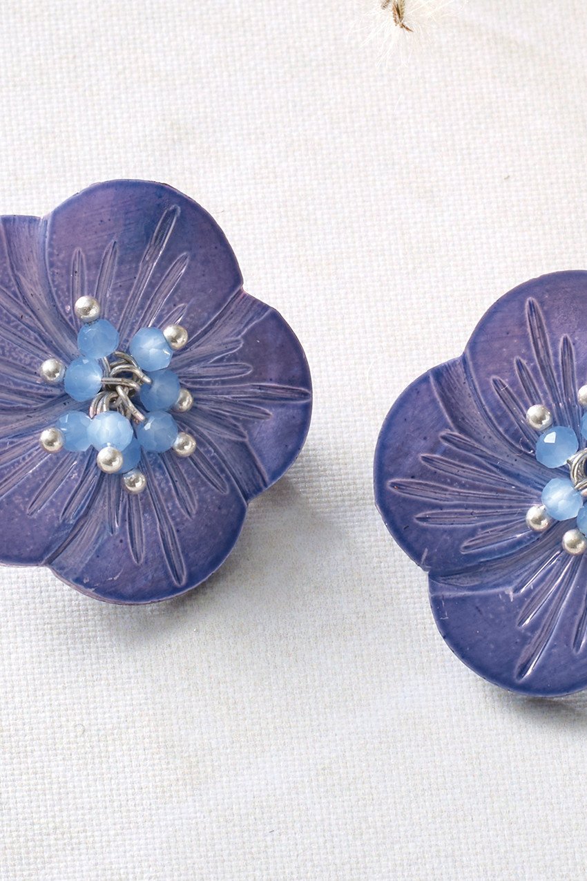 Moon Flower Clip Earrings