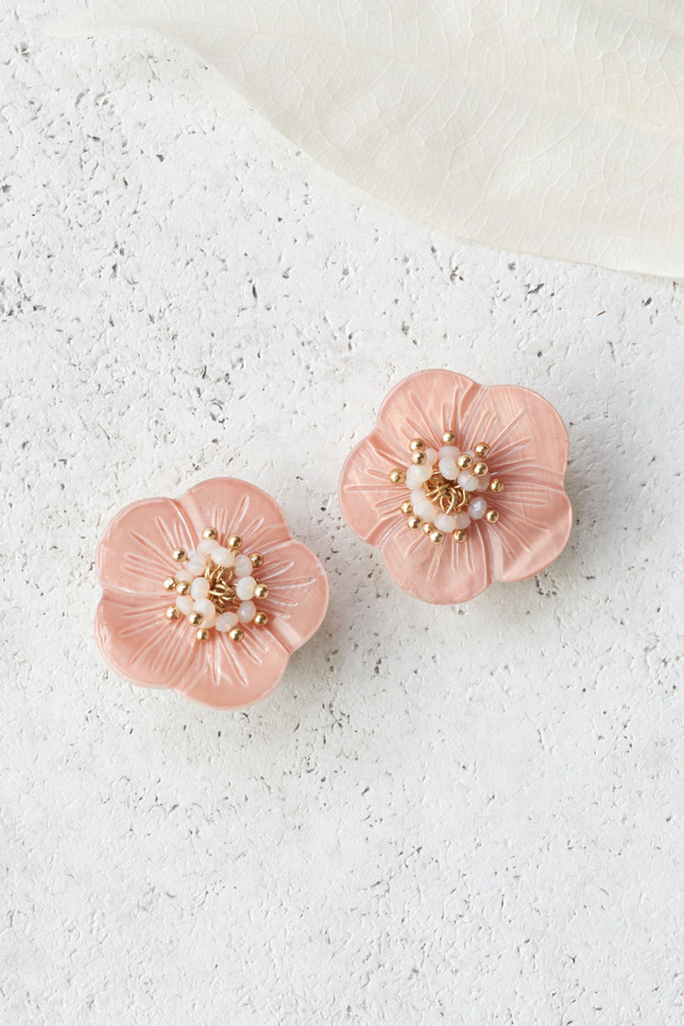 Blushing Moon Flower Clip Earrings