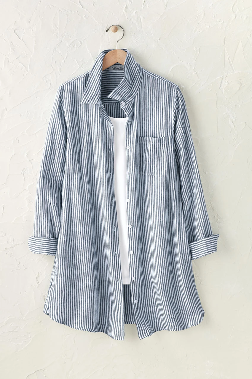 Cross Dyed Striped Linen Tunic Topper