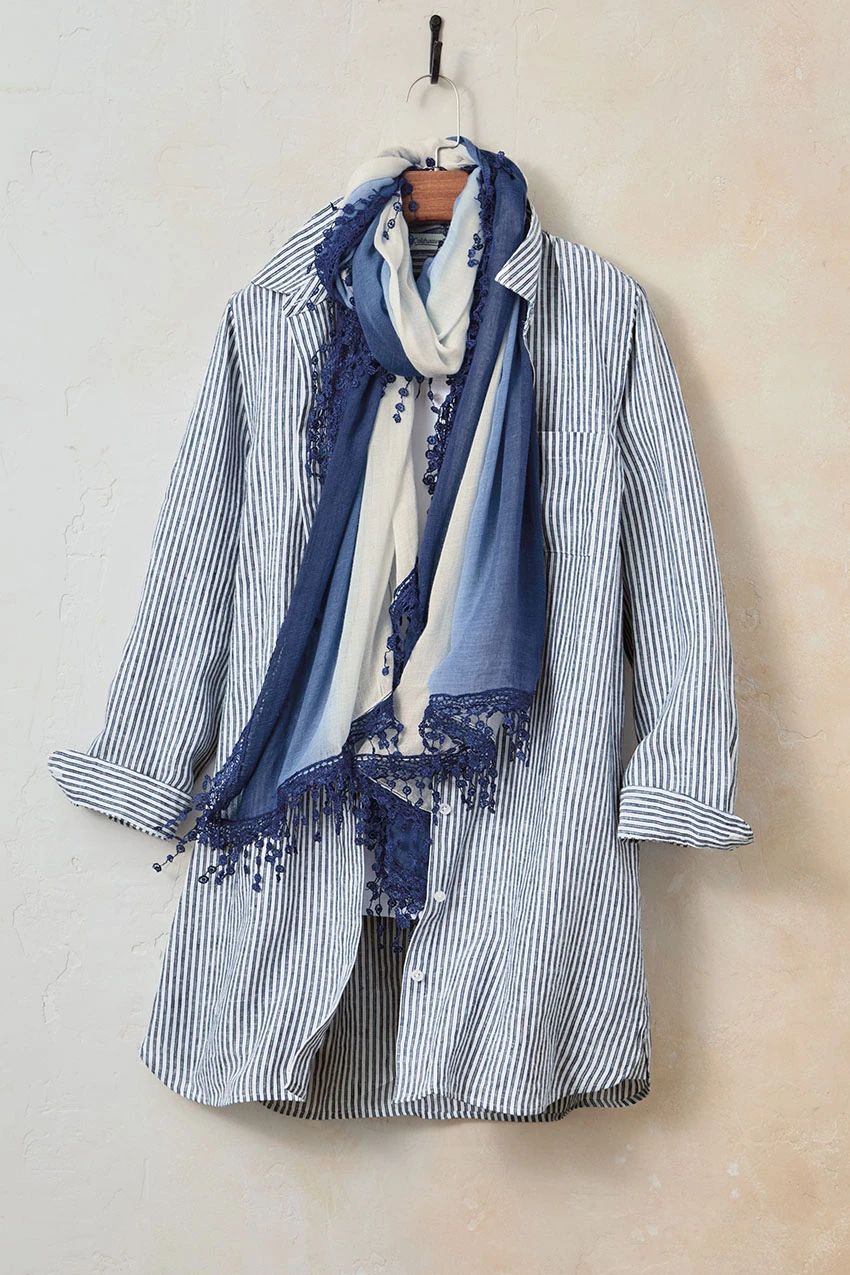 Cross Dyed Striped Linen Tunic Topper