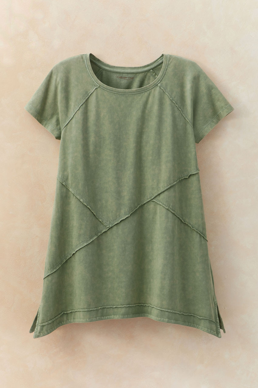 Short-Sleeve Vintage-Wash Seamed Tunic - Coldwater Creek