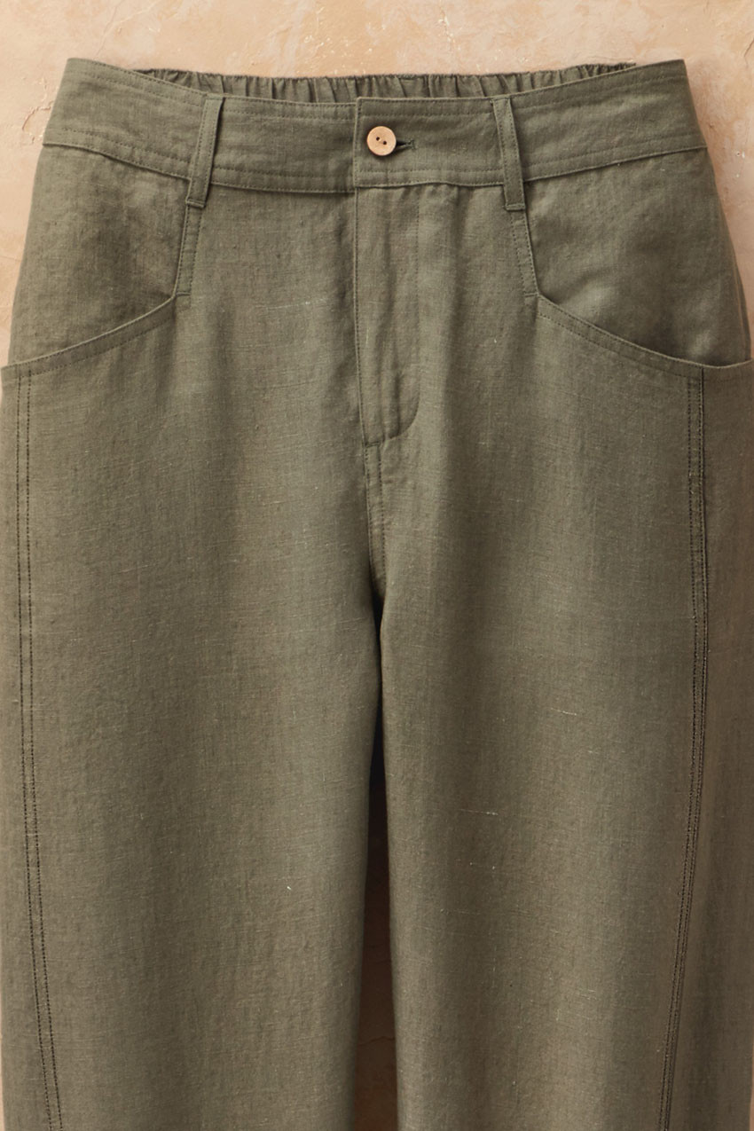 Lantern-Leg Linen Pants