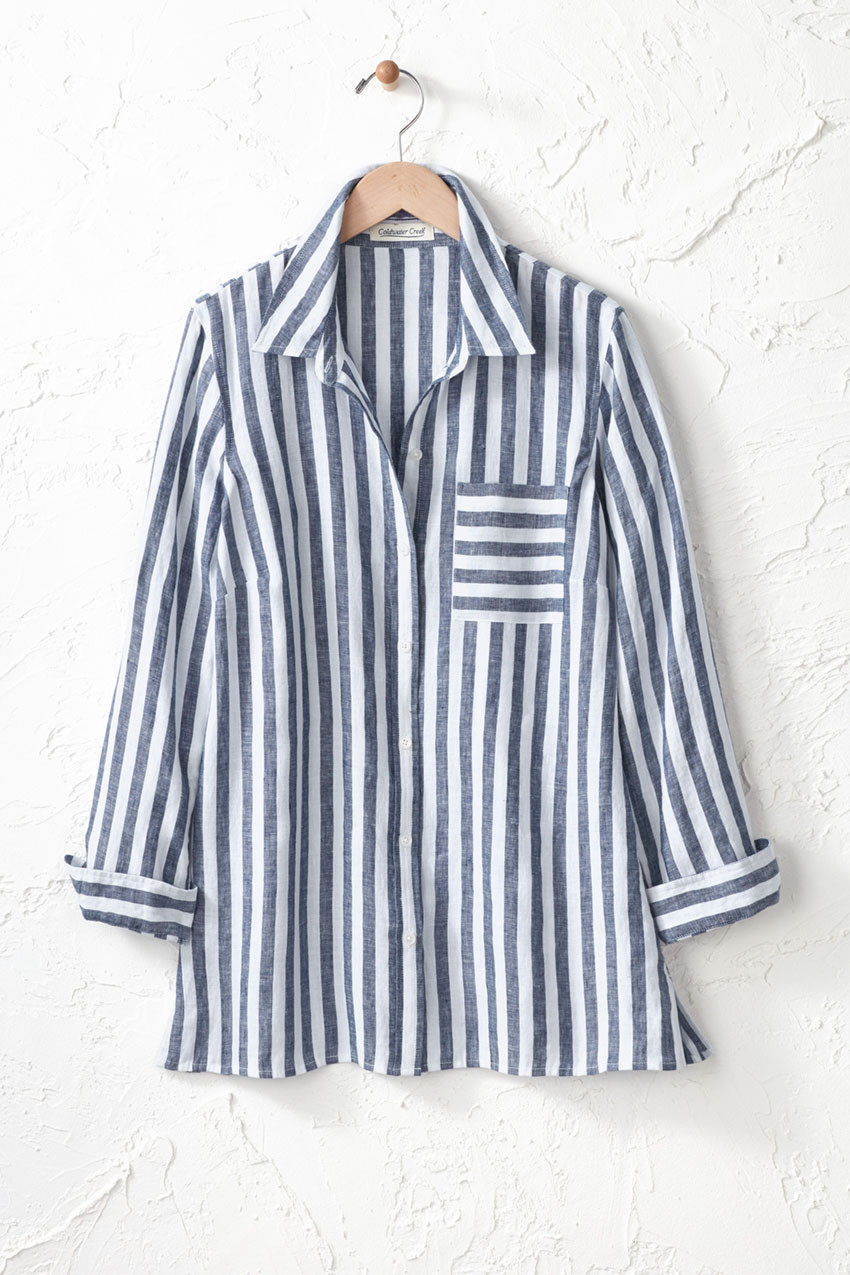 Bayside Stripe Linen Big Shirt - Coldwater Creek