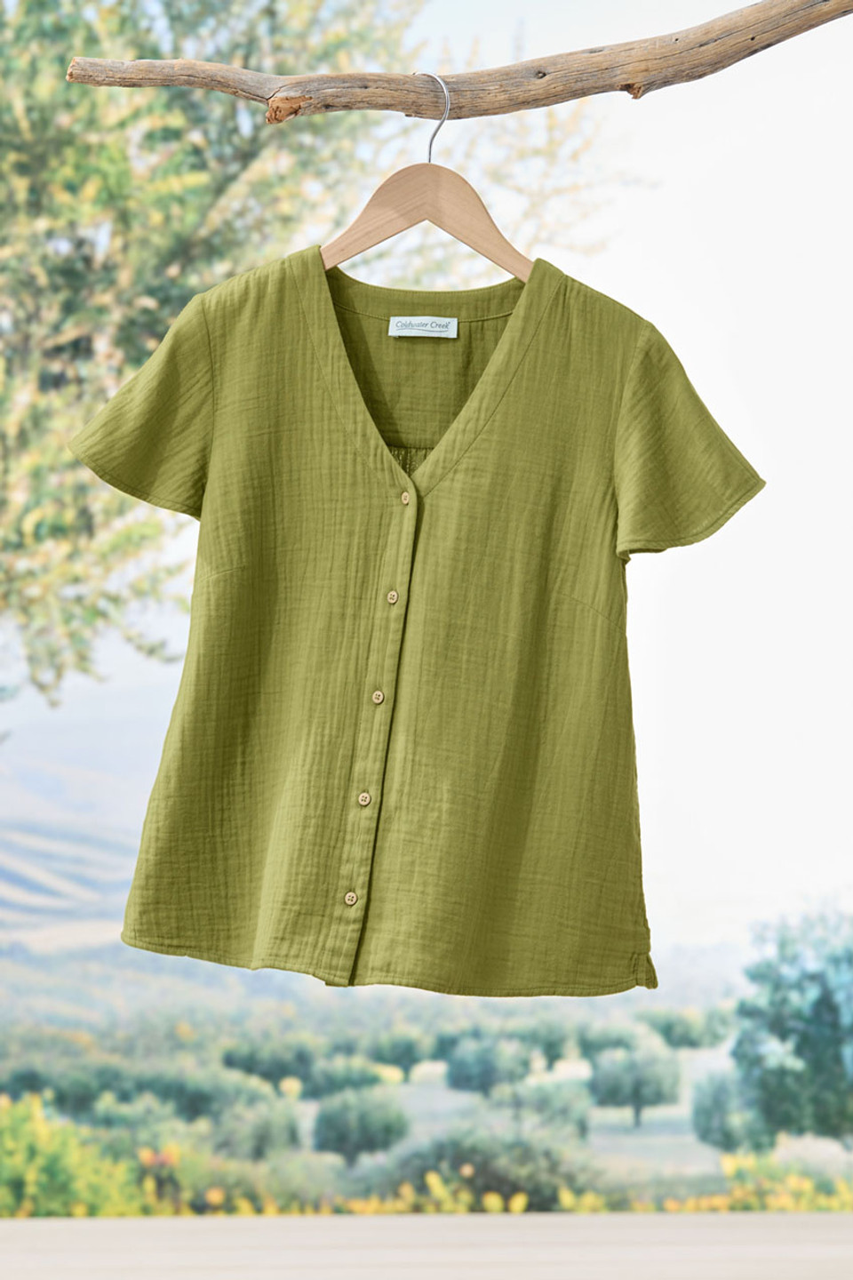 Summer Breeze Gauze Flutter-Sleeve Top