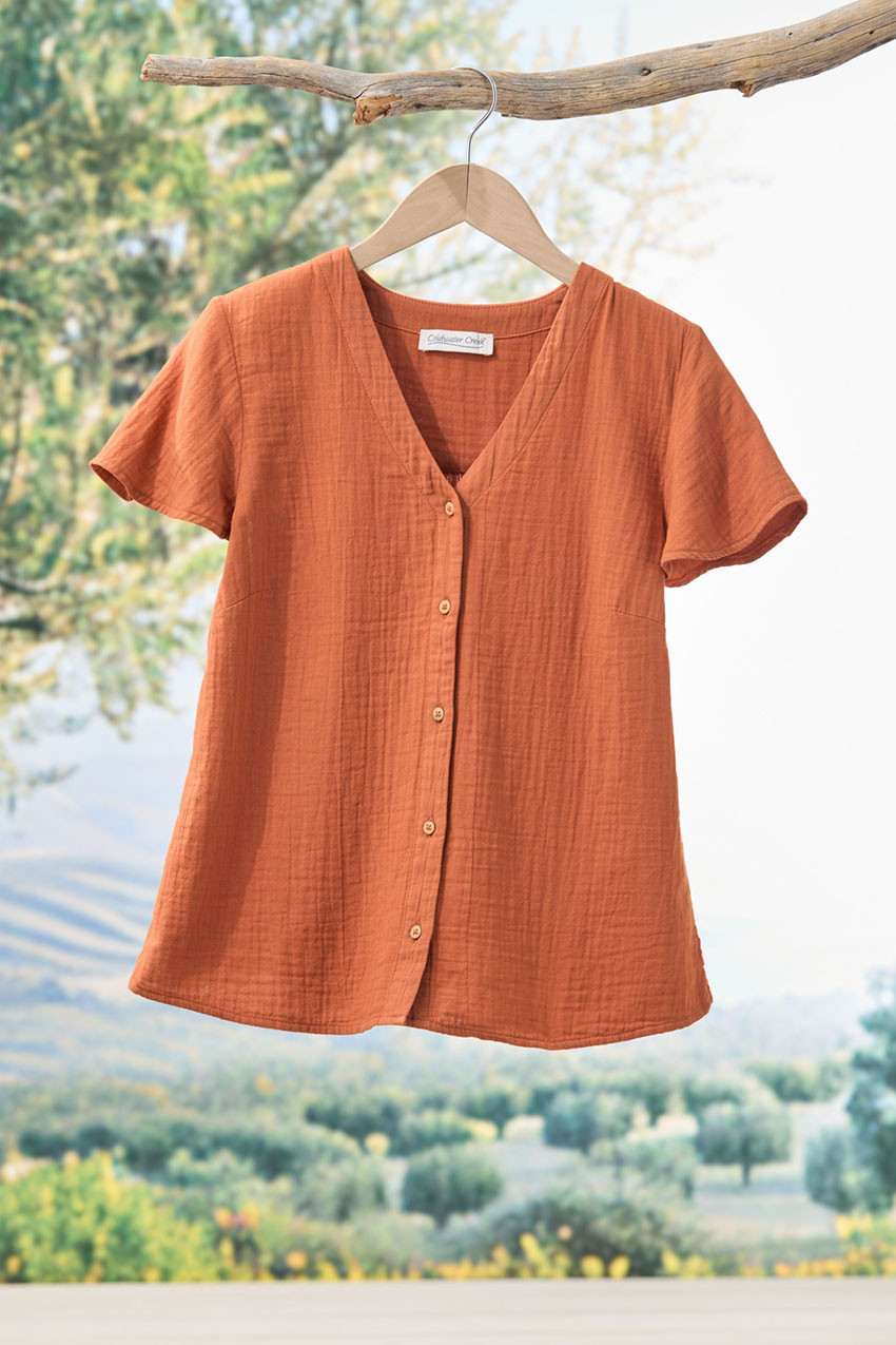 Summer Breeze Gauze Flutter-Sleeve Top