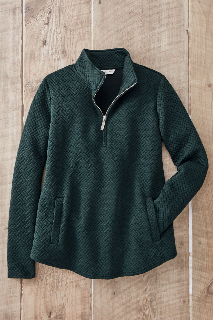 Jacquard Quarter Zip Sweatshirt - Coldwater Creek