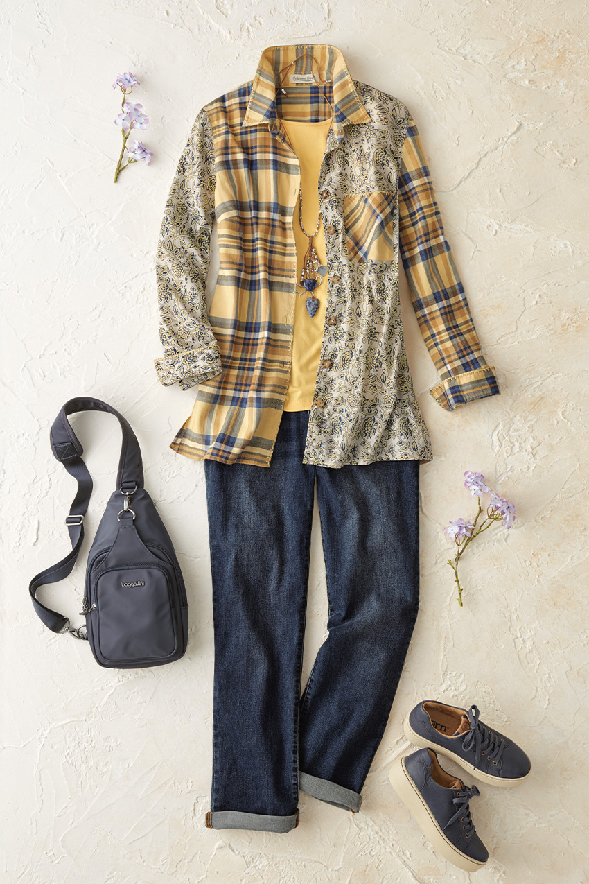 Plaids and Petals Woven Top