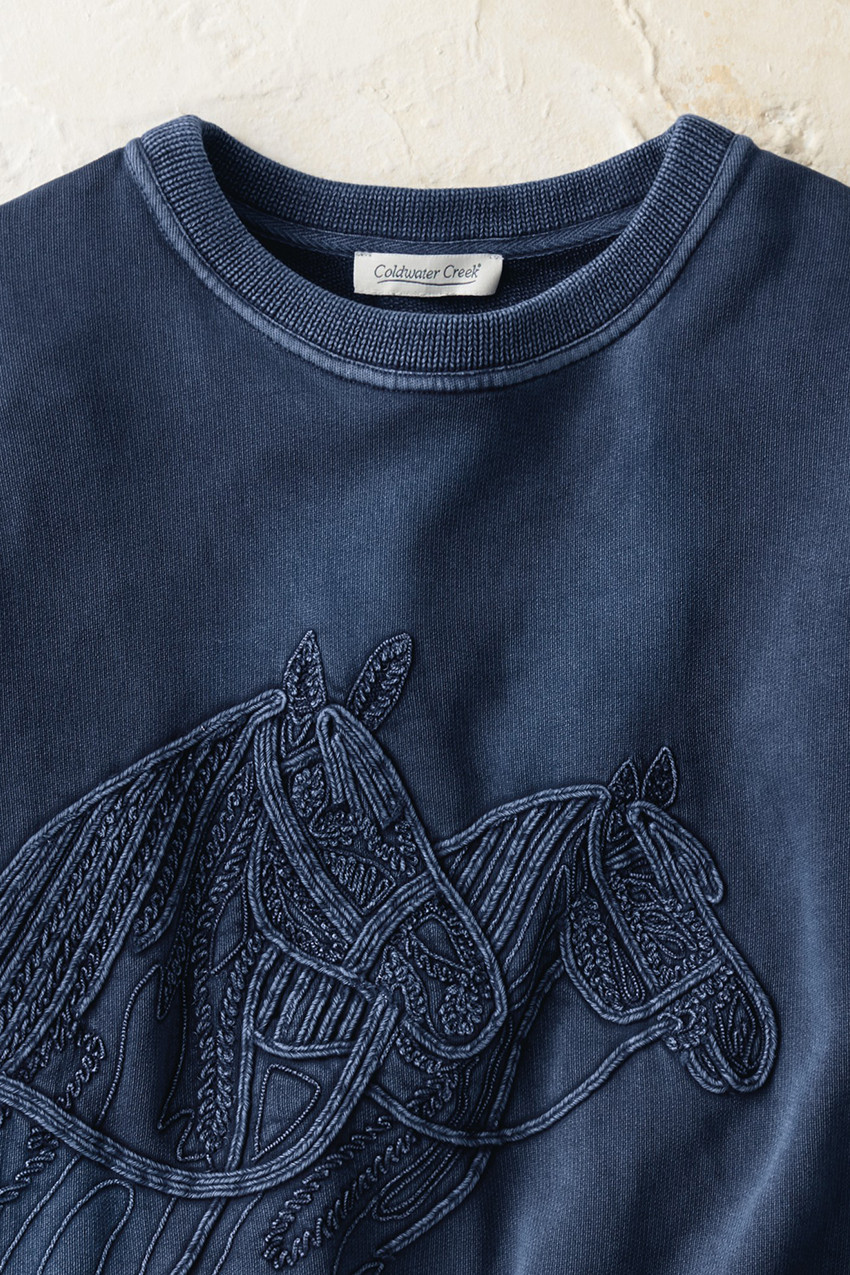 Wild Horses Embroidered Sweatshirt - Coldwater Creek