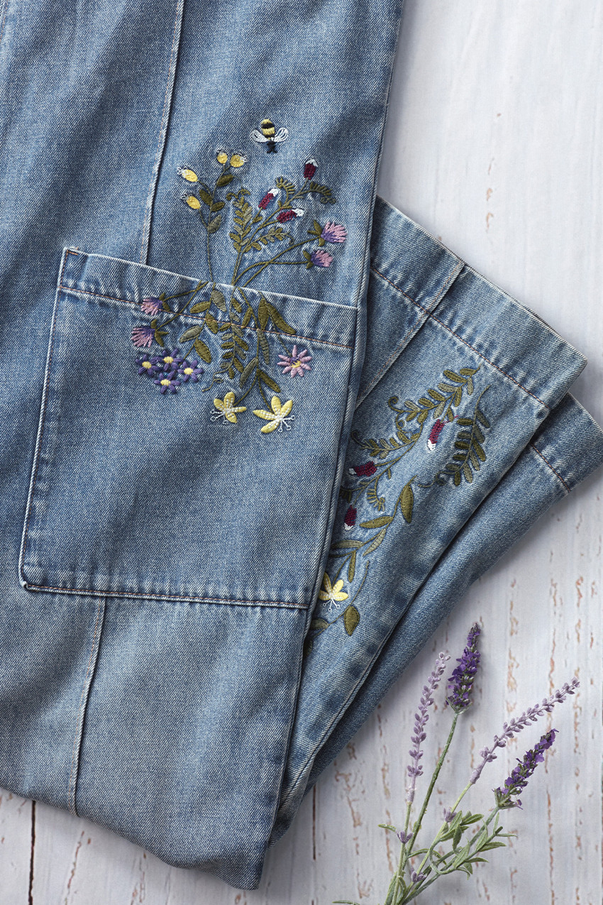 Embroidered Easy Denim Jumpsuit