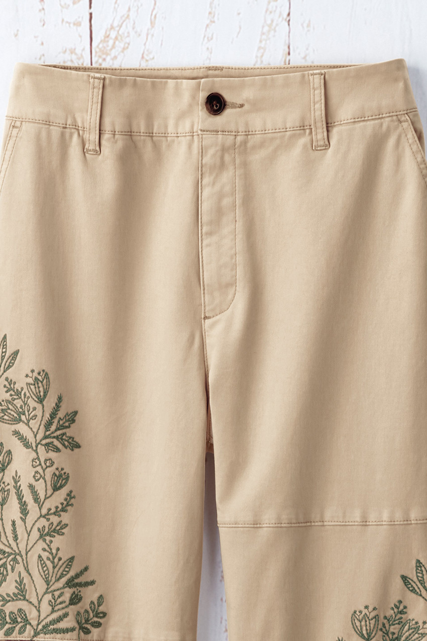 Floral Embroidered Chino Crops