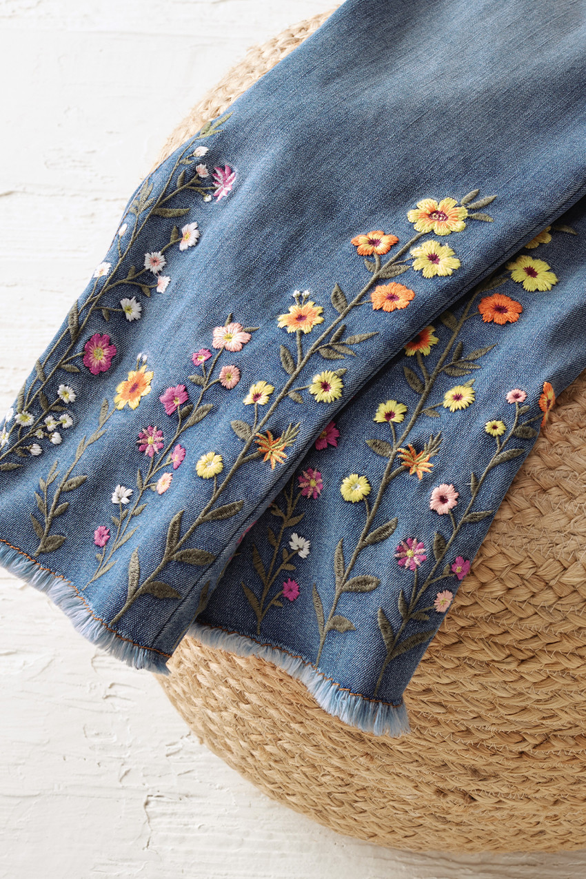 Wildflower Embroidered Denim Crops