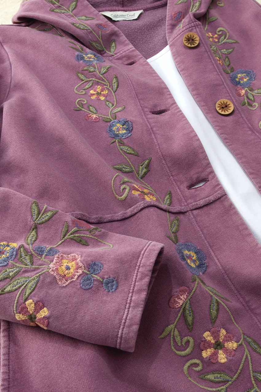 Embroidered Fleece Swing Cardigan