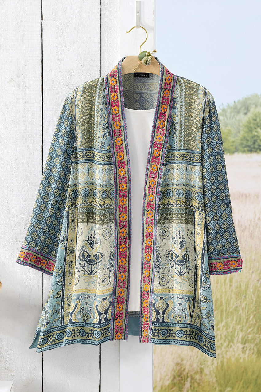 Embroidered Patchwork Print Topper