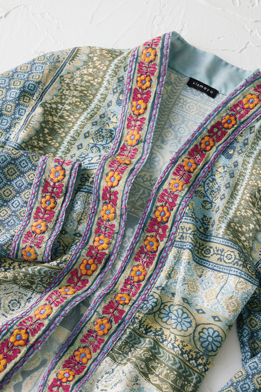 Embroidered Patchwork Print Topper