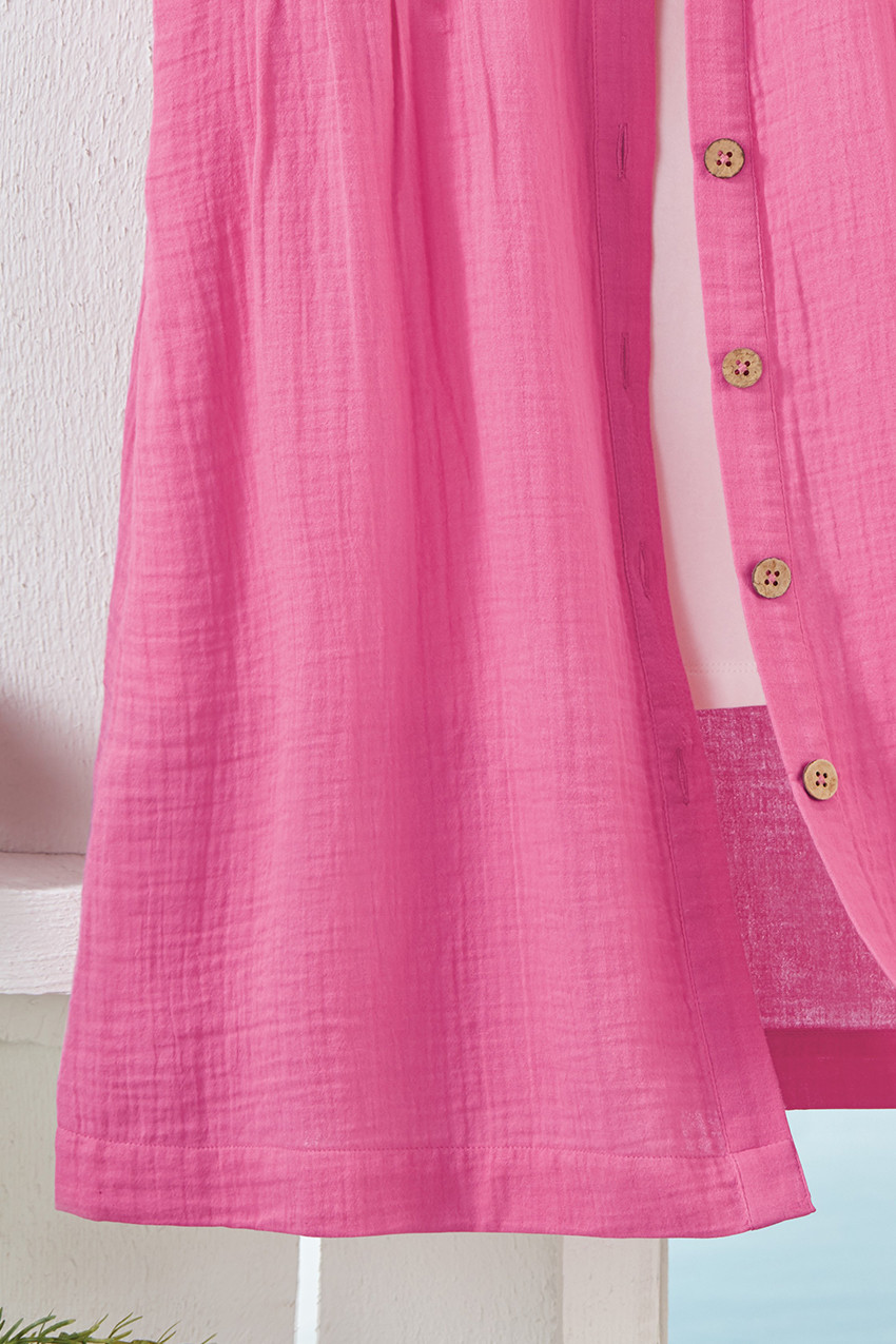 Pleated Button-Front Gauze Tunic