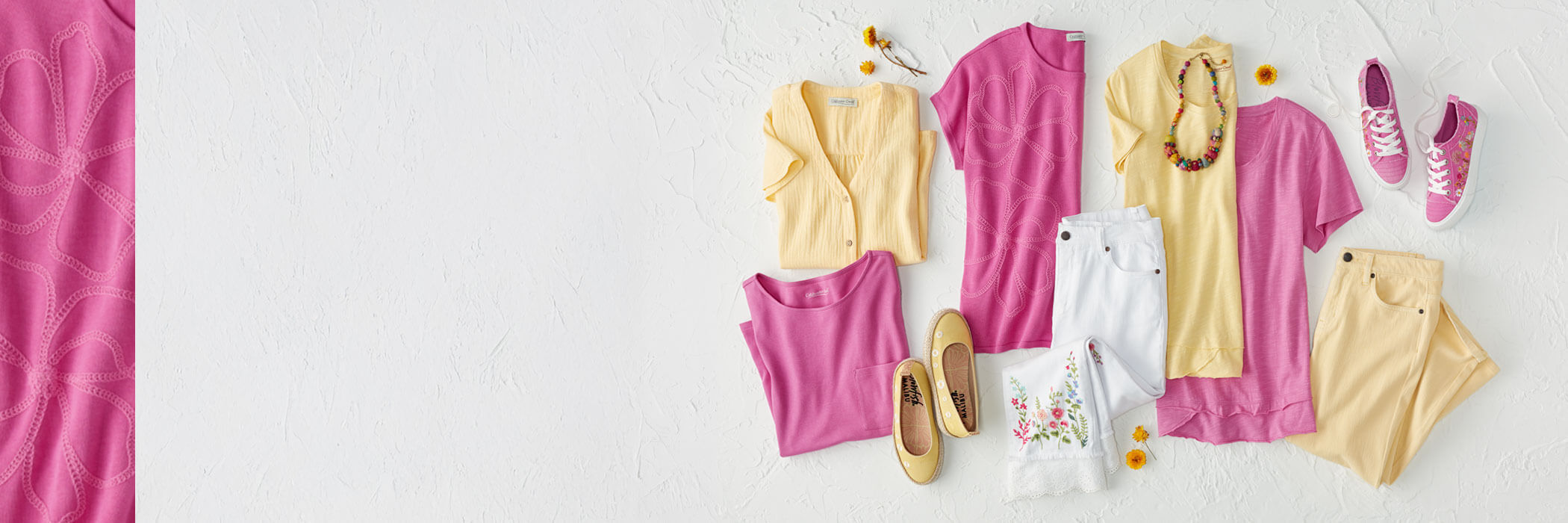 Model wearing light spring clothing from the new arrivals collection