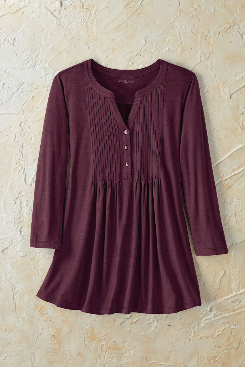 Pintucked Knit Henley A-line Tunic - Coldwater Creek