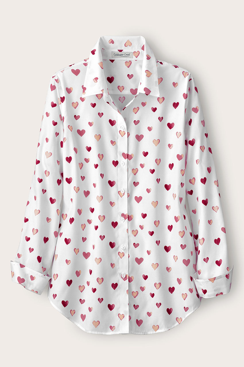 Confetti Hearts Long-Sleeve No-Iron Shirt - Coldwater Creek