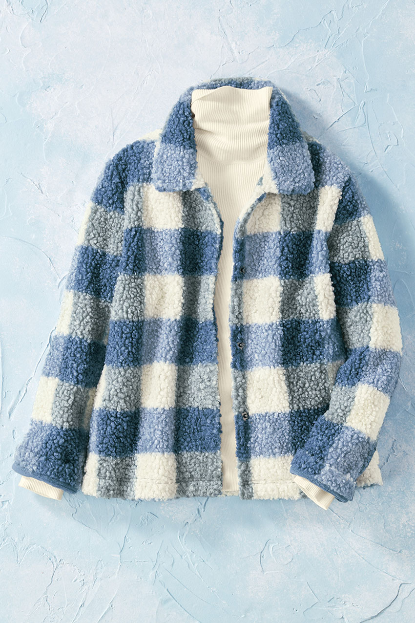 ジャケット・アウター Andequal checked over jacket blue Sherpa Plaid Jacket - Coldwater Creek