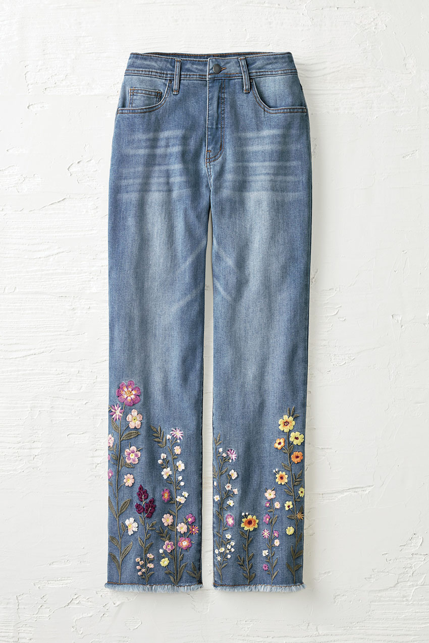 スカート EMBROIDERY FLOWER DENIM CULOTTES BLUE Embroidery Flower denim culottes - INDIGO – Rosy luce