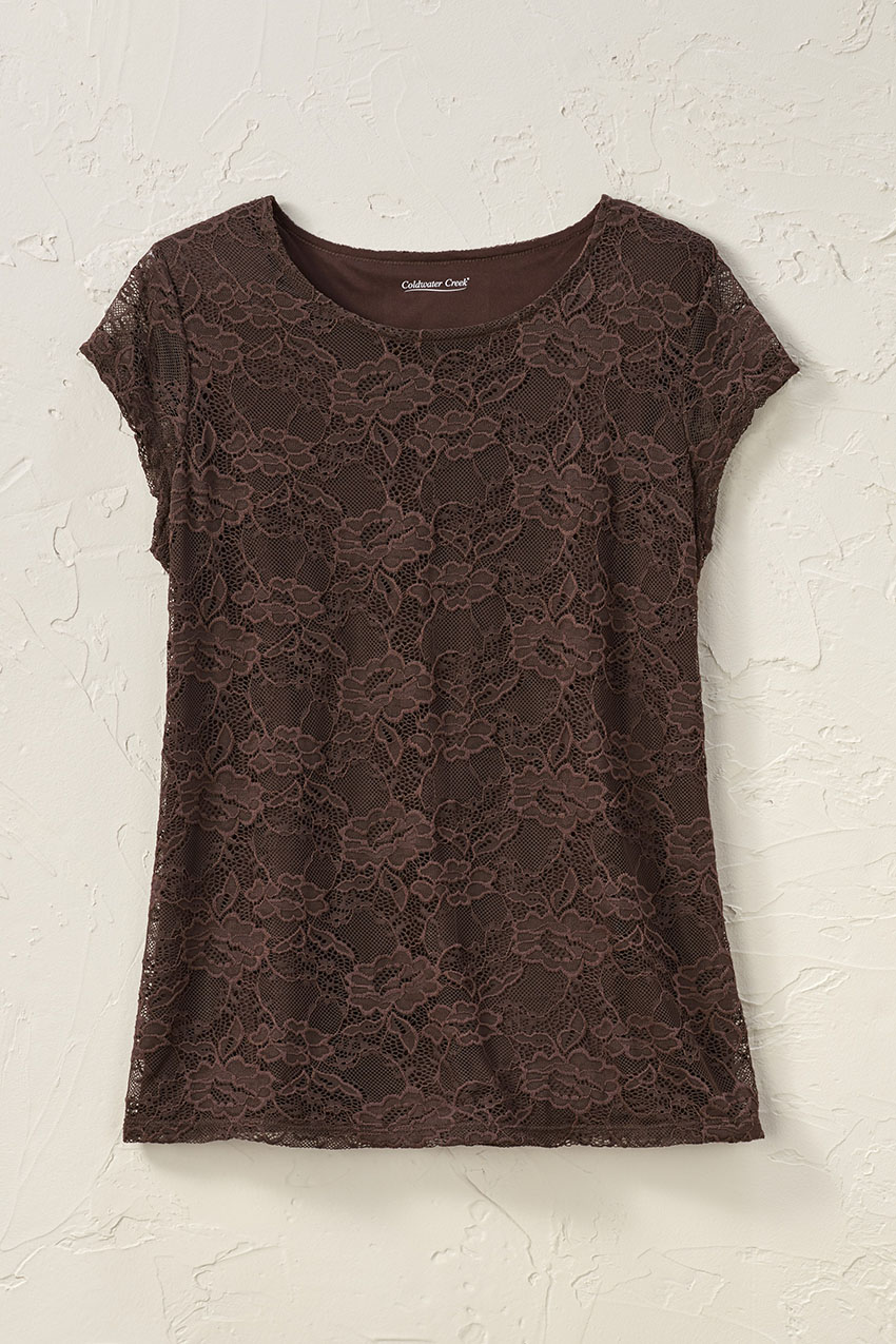 Cap-Sleeve Stretch Lace Tee - Coldwater Creek